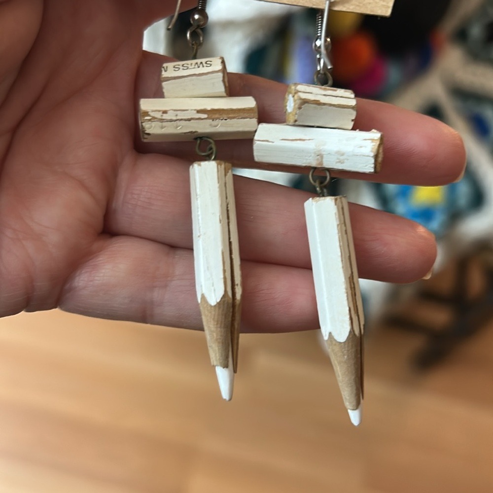 Vintage 1980’s Unique White Pencil Earrings - Picture 8 of 16